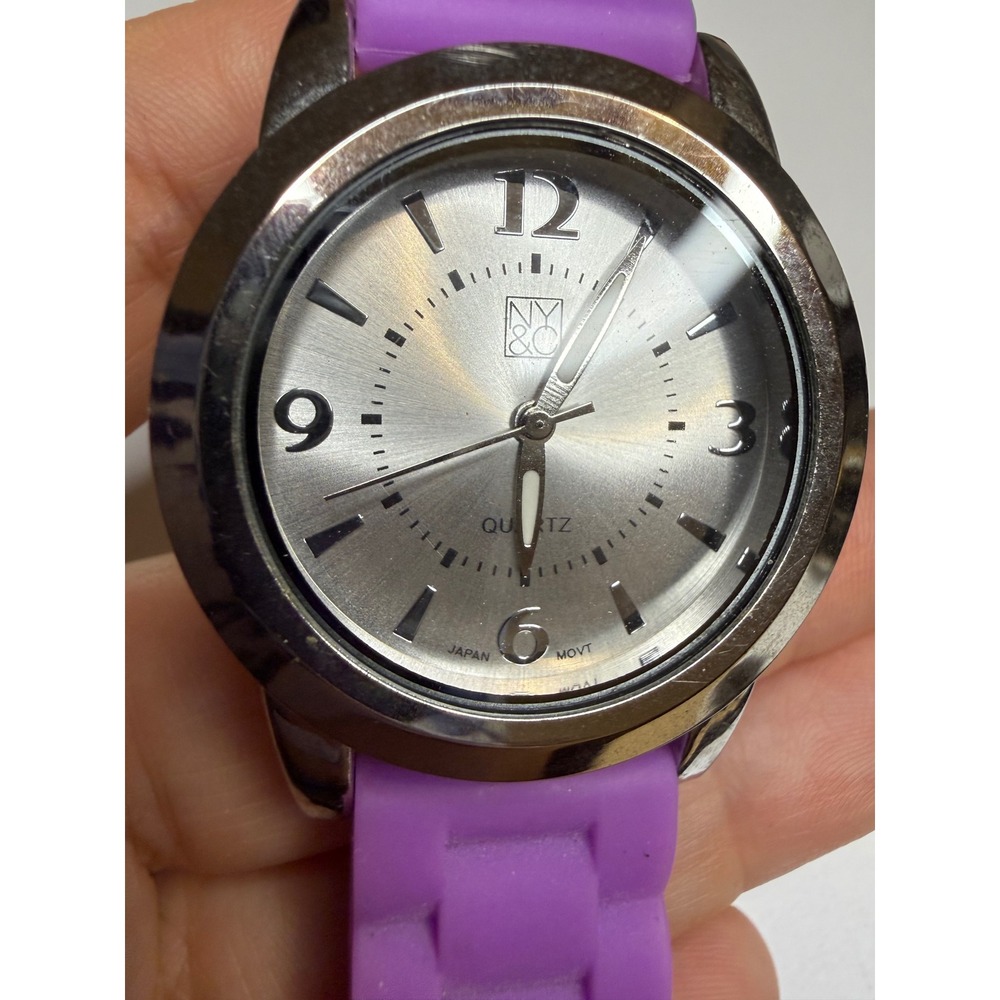 New York & Company NY3165 Silver Dial Purple Silicone Strap Watch Japan Movt